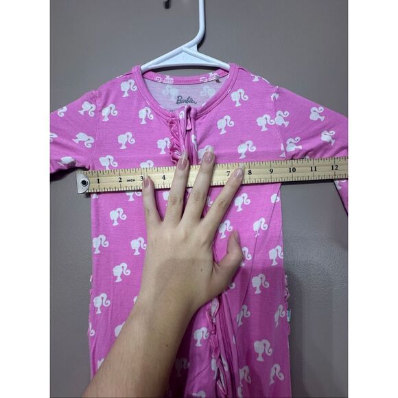 NWOT Posh Peanut x Barbie Collab Pink & White Ruffle Footsie Onesie Baby 12-18M - Picture 6 of 10